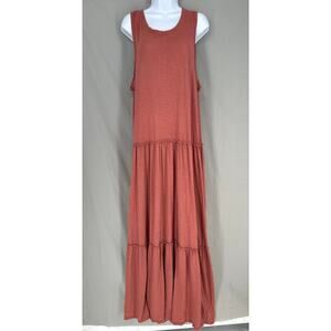 Aerie Dress Womens XL Pink Maxi Tiered Flowy Comfy Casual Cottage Boho Cotton